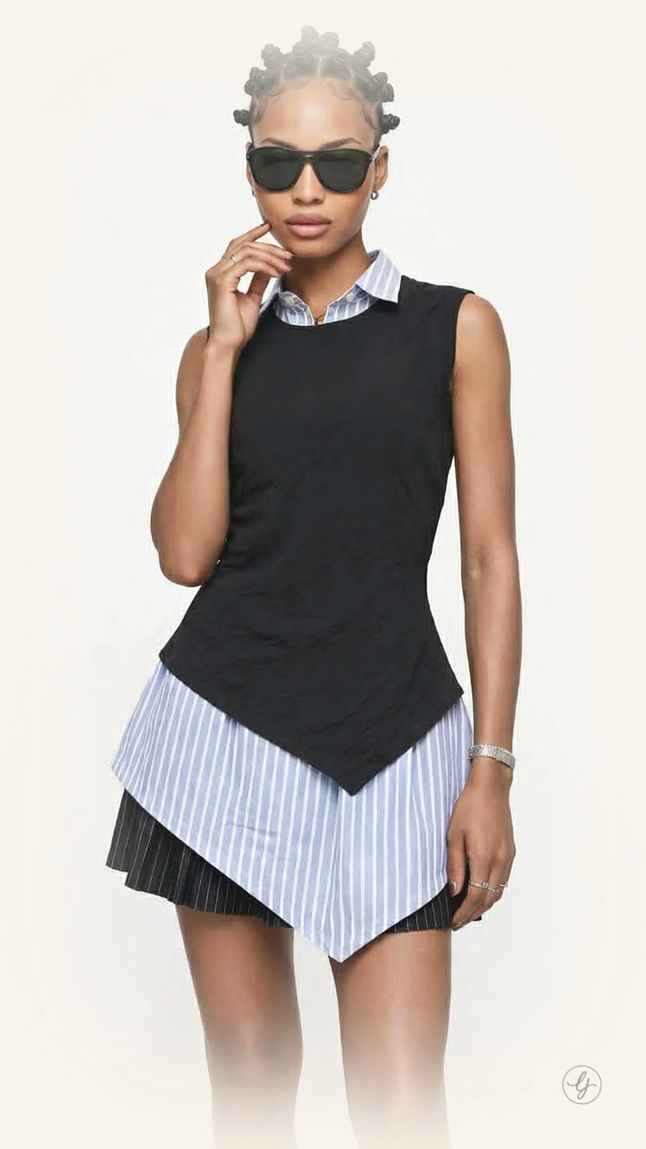LJ bestseller - layered asymmetrical top with striped shirt