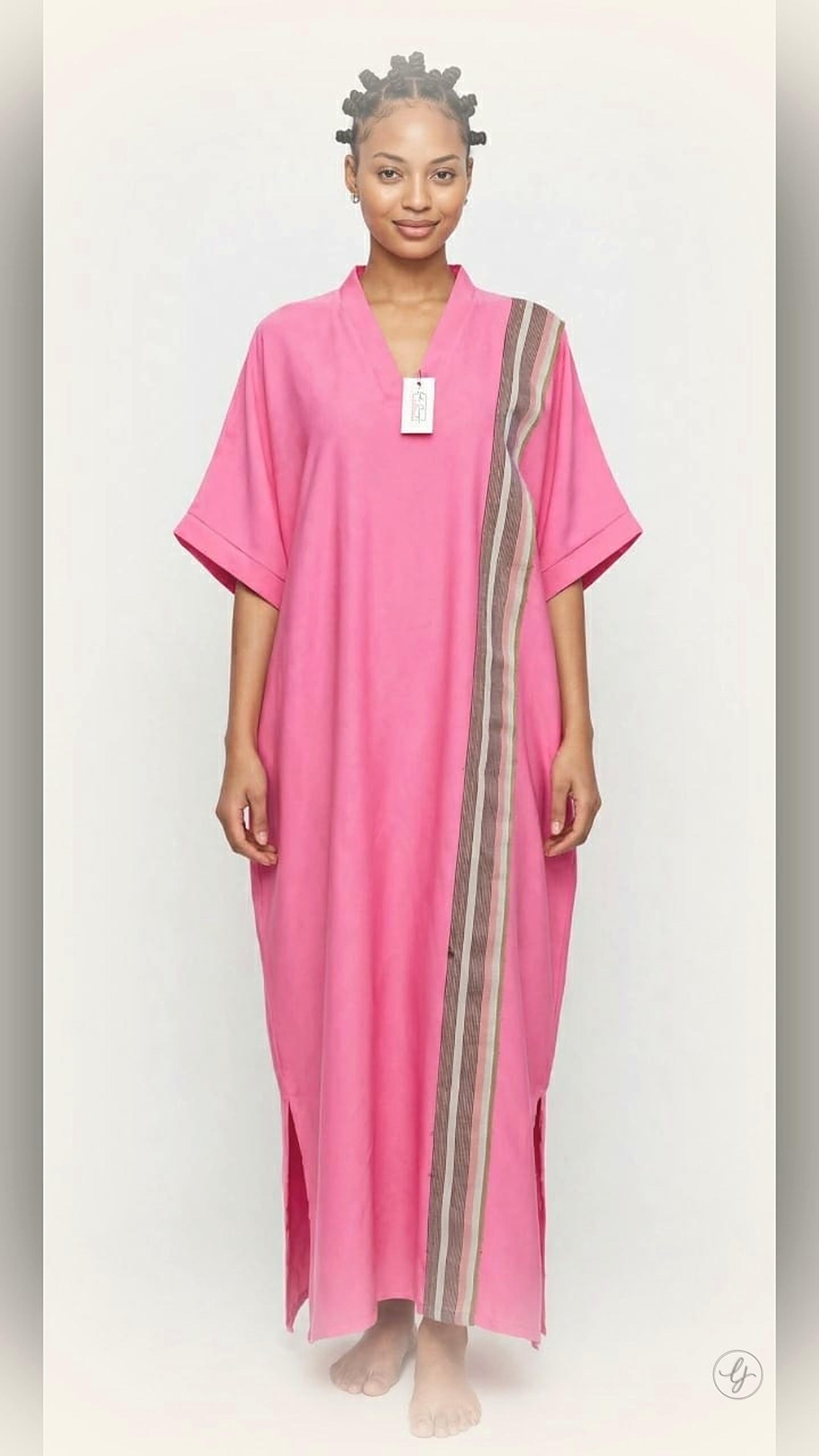 LJ bestseller - pink striped kaftan maxi dress with side slits