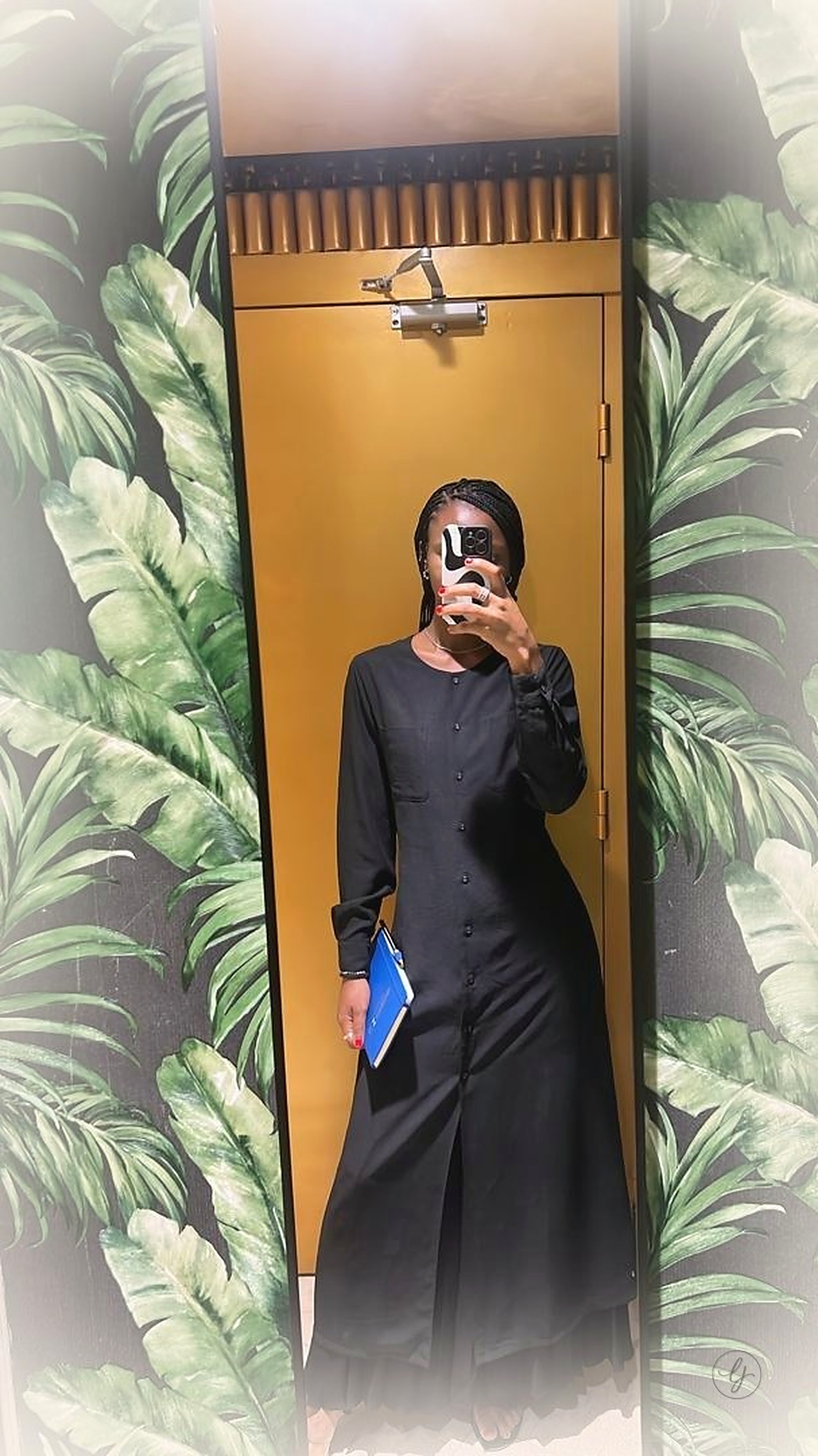 LJ look - long black button-front abaya with subtle tiered hem